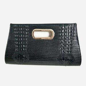 Unbranded Croc Embossed Faux Leather Hand Held Clutch Gold Toned Hardware Lined